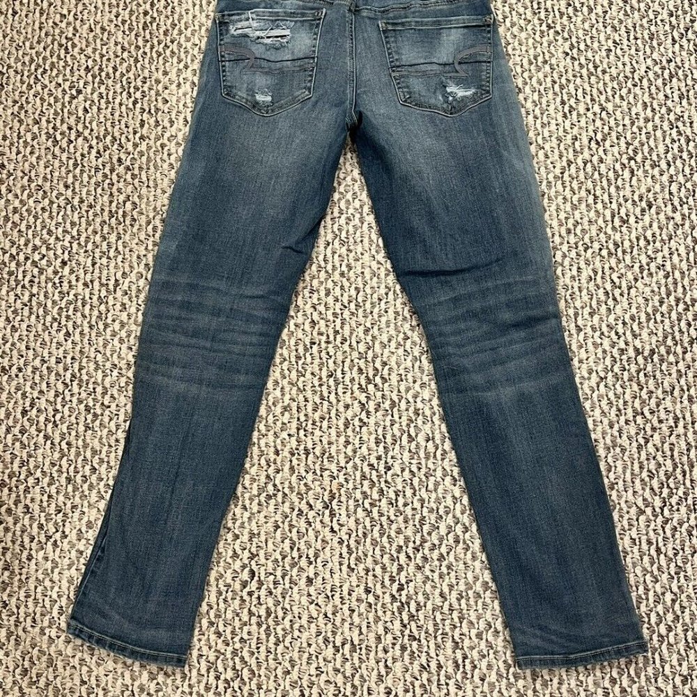 American Eagle AEO Denim Jeans Women's Size 0 Super Stretch Ripped 5 Pockets - Picture 4 of 9
